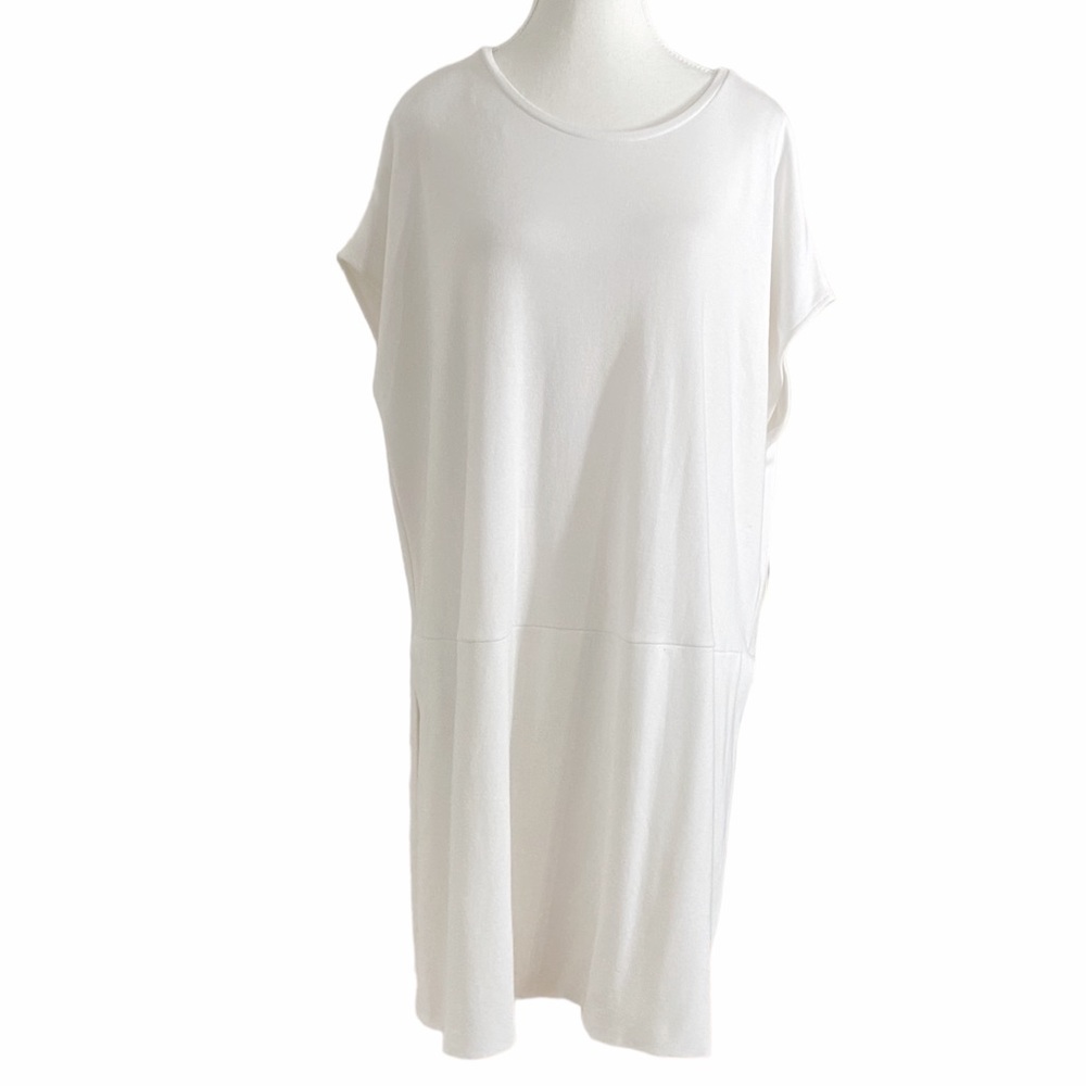 COS WHITE KNIT CAP SLEEVE OVERSIZED SIDE SLIT TUNI  DRESS - M